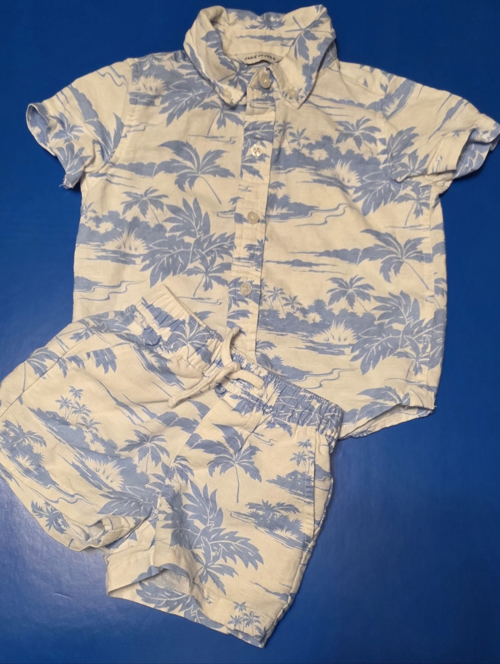 Janie and Jack Blue and White Tropical Kids Two Piece Short Set Size 18-24 Mos